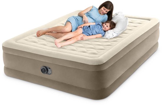 Intex Ultra Plush Luchtbed met ingebouwde pomp | Tweepersoons | 152 x 203 x 46 cm | Inclusief bijpassend hoeslaken + reparatiekit + twee opblaasbare hoofdkussens van Intex