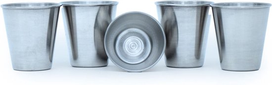 INTIRILIFE 5 x stapelbare roestvrijstalen bekers in 85 ml, voor camping en outdoor, metalen beker, beker, beker, glas, herbruikbaar, zonder plastic, geschikt voor kinderen