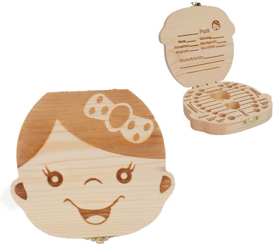 Intirilife Houten melktandendoosje voor meisjes - 12,5 x 11,4 x 2,8 cm - Kindertandendoosje voor het bewaren van melktanden, om zelf te labelen van INTIRILIFE