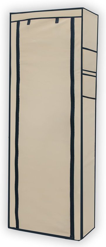 Intirilife opvouwbare garderobekast 170x58x28 cm in CREAM BEIGE - Met ritssluiting stoffen garderobekast Schoenenrek met 9 vakken - Campinggarderobe textielgarderobe