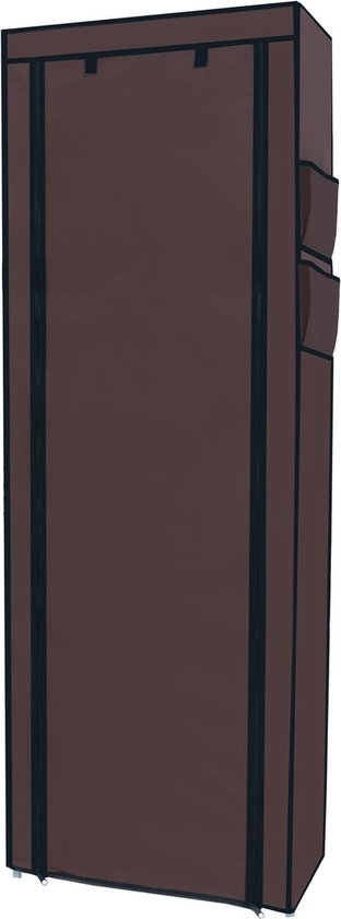 Intirilife opvouwbare kledingkast 170x58x28 cm in COCONUT BROWN - Met ritssluiting stoffen garderobe Garderobe schoenenrek met 9 opbergvakken - Campinggarderobe textiel kapstok van INTIRILIFE