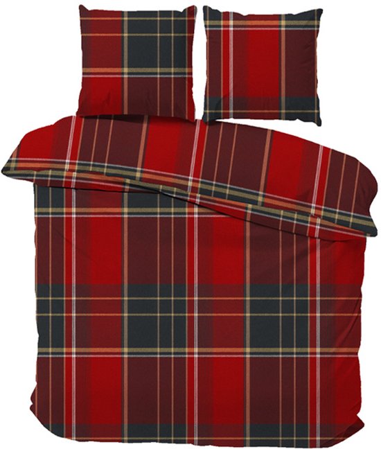 iSleep Flanel Dekbedovertrek Bram - Eenpersoons - 140x200/220 cm - Rood van iSleep