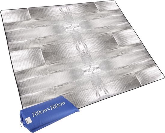 Isolatie Aluminium Camping Slaapmat - Lichtgewicht - Aluminium Folie Camping - 200 x 200 cm - Vouwbare Isolatiemaat - Thermo Mat - Buiten - Voor Camping - Strand Picknick - Tent Kamperen