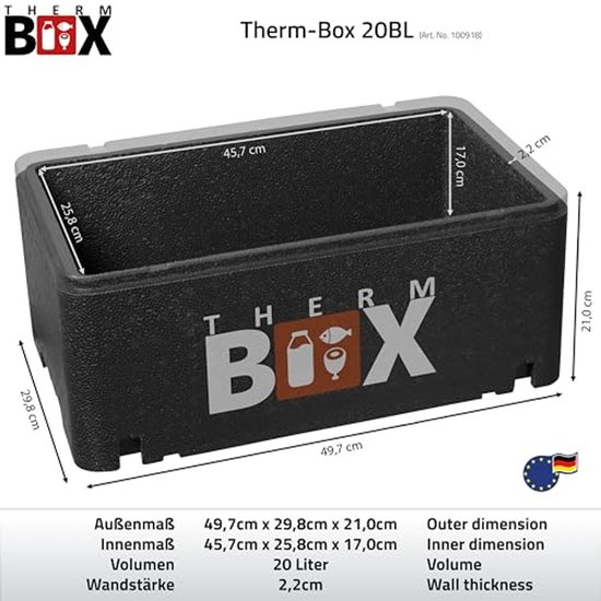 Isolatiebox - Thermo box - Voedsel transport - Houdt warm en koud - 20 liter - Zwart