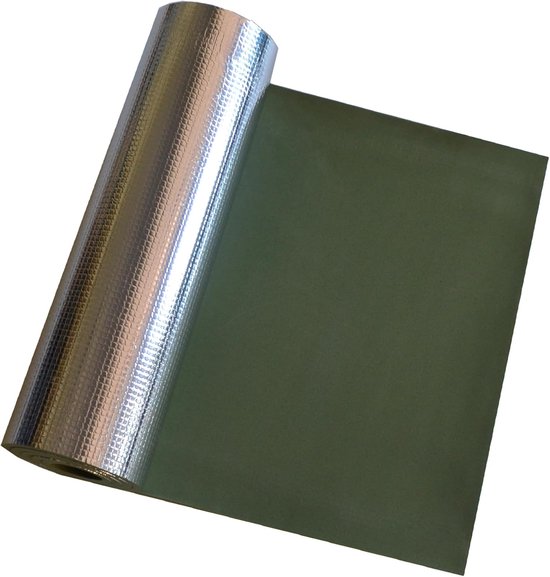 Isolatiemat Camping - Thermo Mat - Warm en Droog - Aluminium Coating - 200x50x1 cm - Olijf