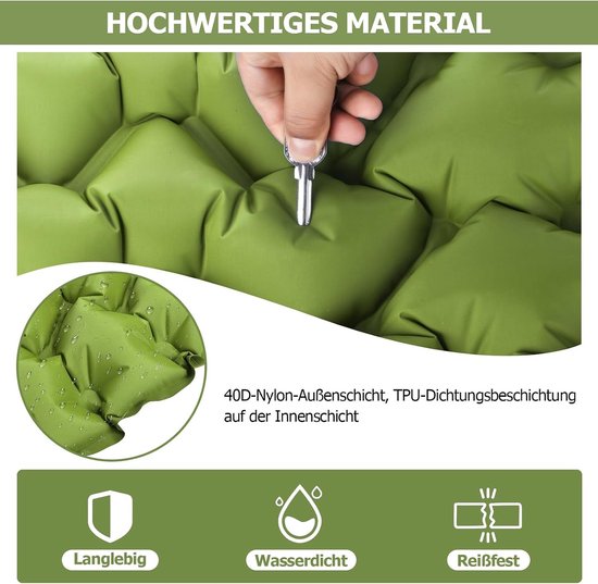 Isolatiemat - Groen - 198 x 70 x 10 cm - Opblaasbare Lichtgewicht Slaapmat voor Outdoor Gebruik