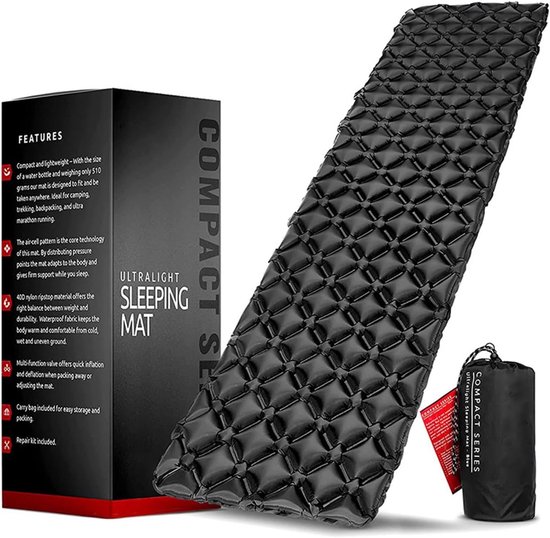 Isolatiemat - Luchtbed Camping - Kamperen Buiten - Extra Dik Comfort - 190 cm Lengte - Zwart
