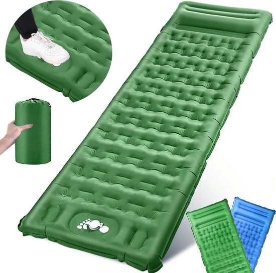 Isolatiemat Slaapmat - Luchtbed Kamperen - Outdoor Slapen - Zelfopblaasbaar met Voetpomp - 195 x 66 cm - Groen