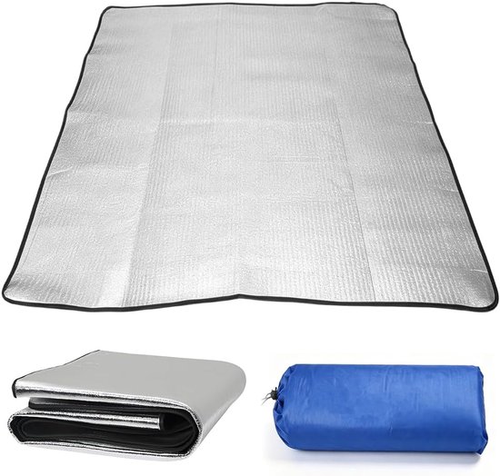 isolatiemat, vloer, kou, thermomat, camper, 200 x 200 cm, opvouwbare vloermat, aluminium isolatiemat met EPE en aluminiumfolie, waterdichte isolatiedeken voor camping