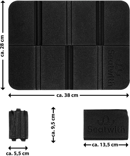 Isolatiemat - Zwart - 2er set 38 x 27 x 1 cm - Opvouwbare XPE Schuimrubber Zitmatten met Draagtas en Karabijnhaak - Voor Wandelen en Kamperen