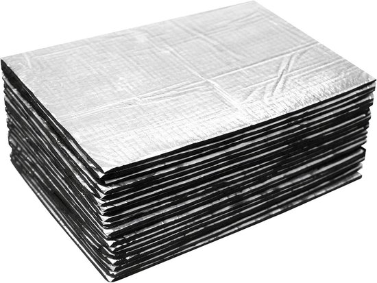 Isolatiemat - Zwart en zilver - 250 x 180 x 5 mm - Zelfklevende aluminium butyl isolatie - Voor auto geluids- en warmtebescherming