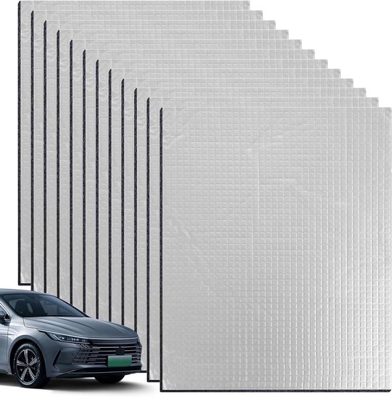 Isolatiematten voor Auto, Set van 12, 40 x 25 cm, Zelfklevend, Geluidsisolatie, Waterdicht en Vuurvast, 5 mm Dikte van Merkloos