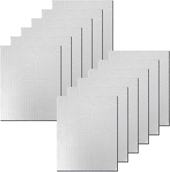 Isolatiematten voor Auto's, Set van 12, Zelfklevend, 250 x 180 x 5 mm, Geluidsisolatie, Brandwerend, Vochtbestendig, Ideaal voor Voertuigisolatie en Koude Installaties