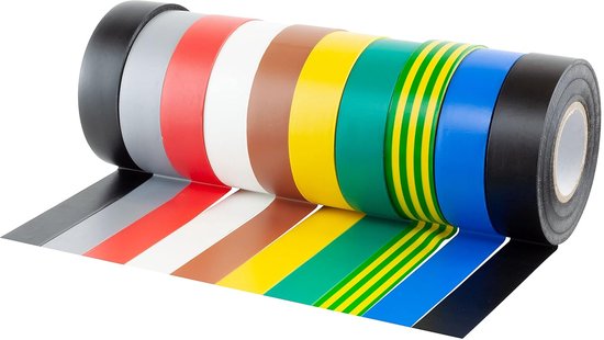 Isolatietape, 20 m x 19 mm, veelkleurig, gemengd, hoogwaardig plakband, 10 rollen