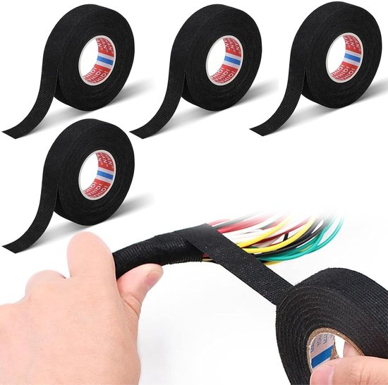 Isolatietape, 4 stuks kabelboomviltband, weefselband, vilten band, kabelvlechtband, hittebestendige isolatietape voor het verbinden van autokabels, reparatie, geluidsreductie, zwart