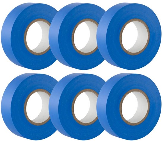 Isolatietape blauw - 19 mm x 20 m - duurzame, zelfklevende isolatietape - voor het beschermen, bundelen en repareren van kabels - 6 rollen