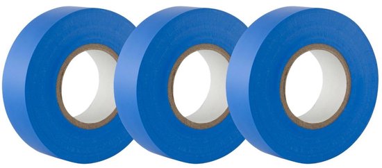 Isolatietape, pvc, 19 mm x 20 m, blauw, 3 rollen | Duurzaam en zelfklevend – voor het isoleren, repareren en beschermen van elektrische draden – elektriciens en doe-het-zelvers
