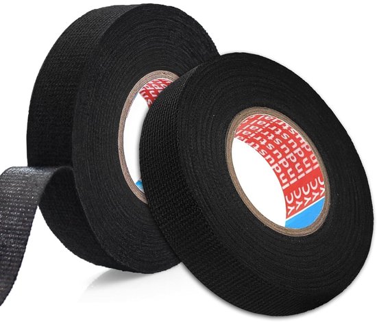 Isolatietape, zwart, 19 mm x 15 m | Isolatietape van stof, bestand tegen hoge temperaturen, voor auto, voertuigen en vrachtwagens