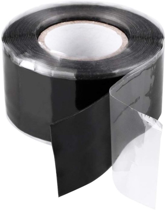 Isolatietape - zwart, afdichtend, sanitair en elektrisch, waterdicht silicium, zelfklevend, flexibel, hittebestendig, 2,5 cm breed, 299,7 cm lengte