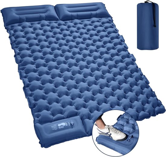 Isolerende campingmat opblaasbaar luchtbed voor 2 personen 195 x 125 x 10 cm ultralichte slaapmat met luchtpomp kussen en voetpers voor camping backpacking wandelen reizen van Merkloos