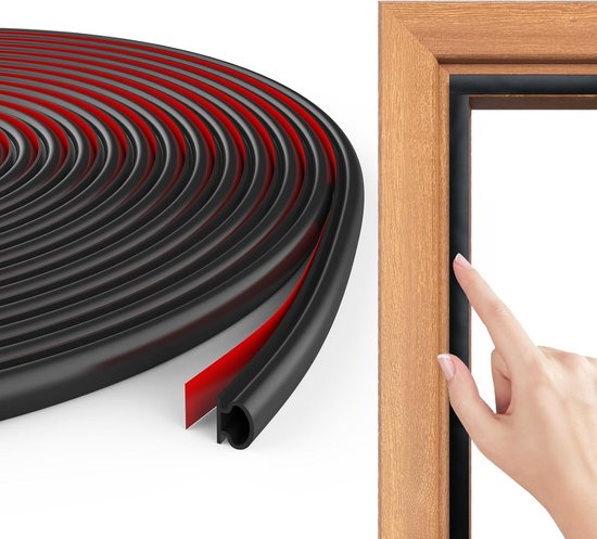 Isolerende Deurrubber Seal voor Warmte, Koude en Geluid, 15 m, Zwart - Dichtstrip voor Deurframes en Tochtwering