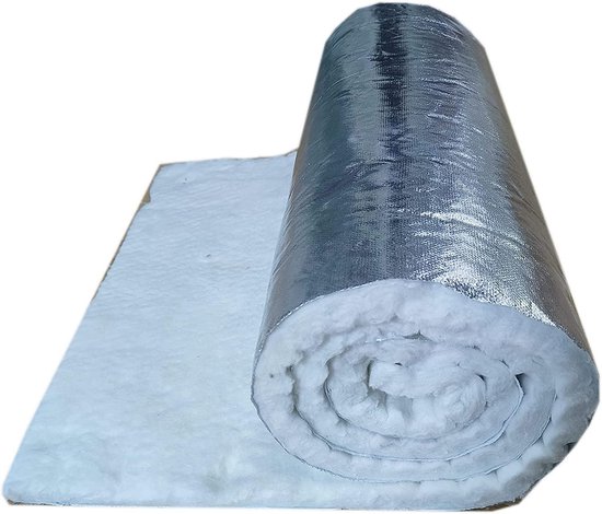 Isolerende keramische vezel deken met aluminium folie, hittebestendig tot 1371°C, ideaal voor schoorsteen, BBQ en oven, 1x0,61m (40mm dikte)