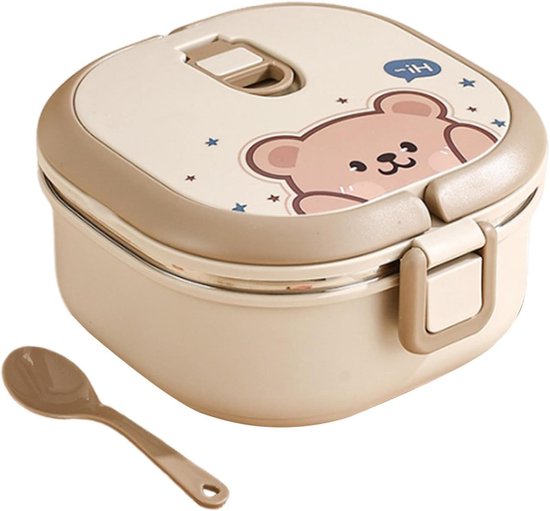Isolerende Lunchbox - Thermo Beker - Warme Maaltijden - Lekvrij Ontwerp - 15.5 x 15.5 x 8.5 cm - Khaki