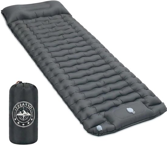 Isomat Campingmatras - Slaapmat Opblaasbaar - Outdoor Slapen - Geintegreerde Voetpomp - 195 x 68 x 9 cm - Grijs van Merkloos