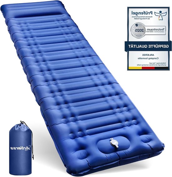 Isomat Luchtmatras - Kampeer mat - Outdoor slapen - Ingebouwde voetpomp - 12 cm dik - Blauw