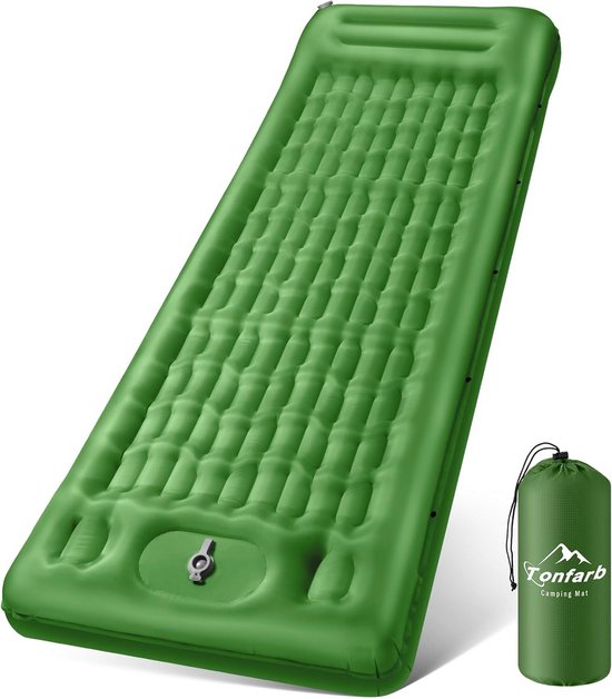 Isomat Self Inflating - Luchtbed Kamperen - Outdoor Slapen - Voetpomp 60 Sec - 12 cm Dik - Olijfgroen