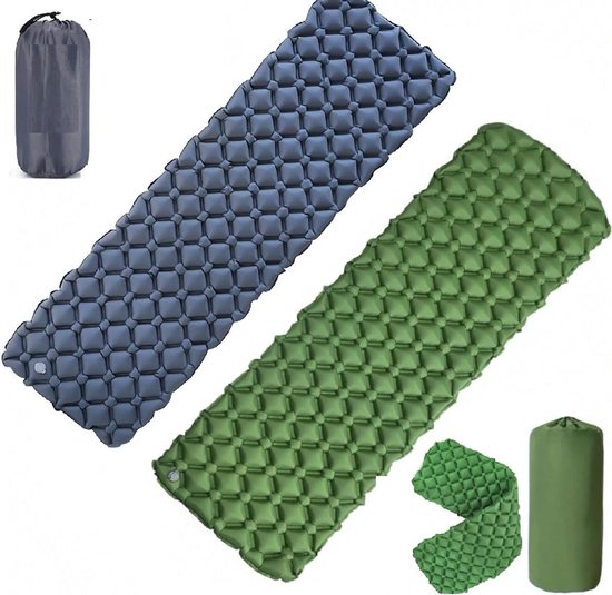 Isomat, waterdichte luchtmatras met draagtas, campingmat, opblaasbaar, draagbaar, slaapmat voor wandelen, kamperen, reizen, marineblauw, 40D-nylon (groen)