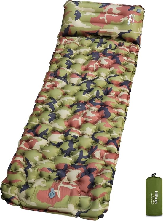 Isomat, zelfopblazend, 10 cm hoog, campingluchtmatras met geïntegreerd hoofdkussen, outdoor campingmat, slaapmat, kleine verpakkingsmaat met voetpomp, luchtcelmat, opblaasbaar van Isomat