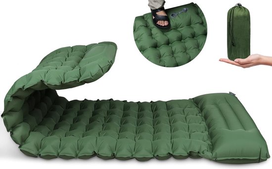Isomat, zelfopblazend, luchtmatras, outdoor, ultralicht, dik, opblaasbaar, met kussen, opvouwbaar, thermo-isolatiemat met voetpers, pomp voor tent, trekking, strand, reizen, wandelen van Isomat