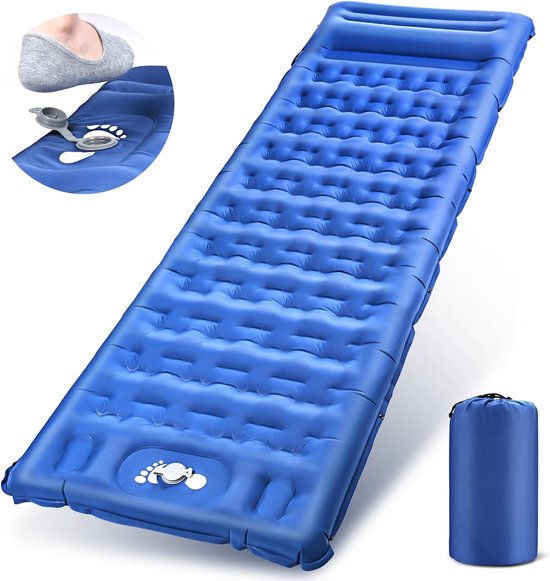 Isomat, zelfopblazend voor outdoor, campingluchtmatras met voetpomp, isomat, ultralicht voor 1 persoon, waterdicht, campingmatras voor tent, wandelen, backpacking, trekking, blauw van Isomat