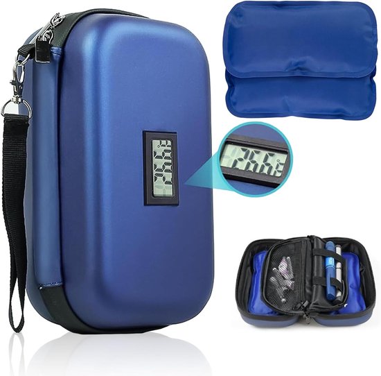 Isotherme Medicatie Pouch Insuline Geïsoleerd Pouch - Draagbare Medische Koeltas - Insuline Koeltas - met 2 Ice Packs - Insuline Etui - voor Ice Bag voor insulinepennen met temperatuurweergave van Merkloos