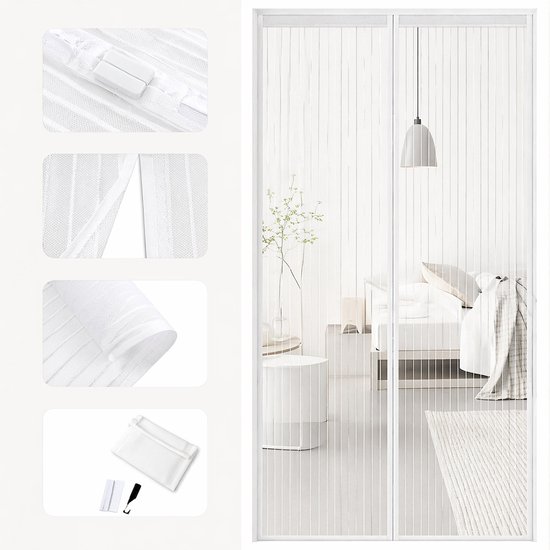 ISRED - Vliegengaas voor deur – Wit - Insectenbescherming - Magnetisch Vliegengordijn - Anti-muggengordijn voor balkondeur en terrasdeur – 2*210cm *50cm