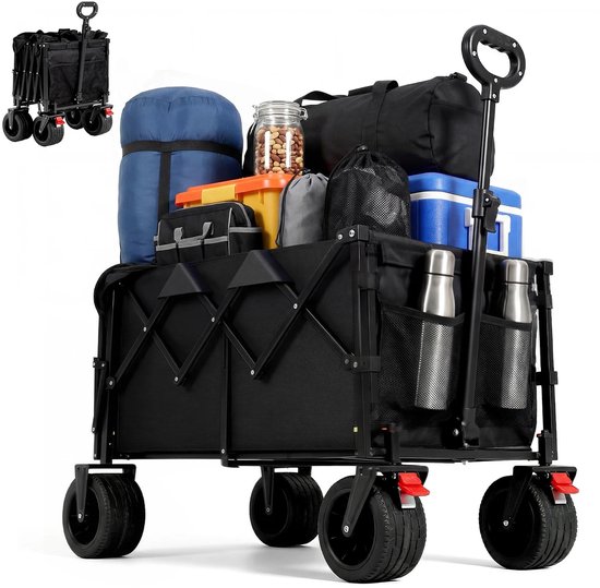ITRONIQ Bolderkar Opvouwbaar 200L - Bolderkar Met Grote Wielen - Transportkar Inklapbaar - Handkar Voor Strand, Camping & Tuin van Merkloos