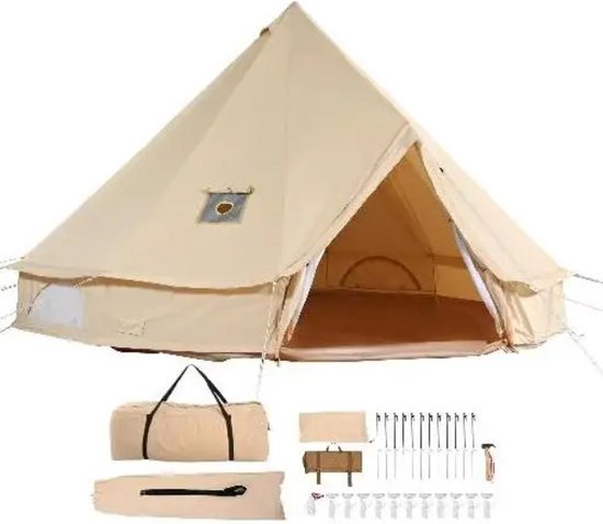 ItsIn® - Kampeer Tent - 400x155x250 - Rond - 4 seizoenen - 6 Personen - Vliegenraam - Canvas - Waterbestendig van Merkloos
