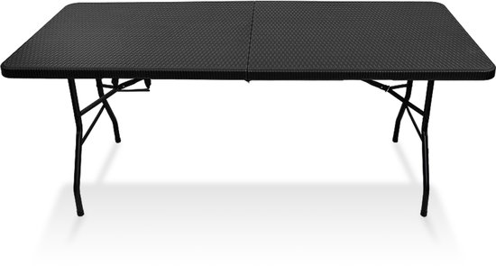 IvoQ Inklapbare Tafel - 180 cm - Rattan Look - Zwart - Campingtafel - Opvouwbaar & Draagbaar - Tuintafel - Vouwtafel van Merkloos
