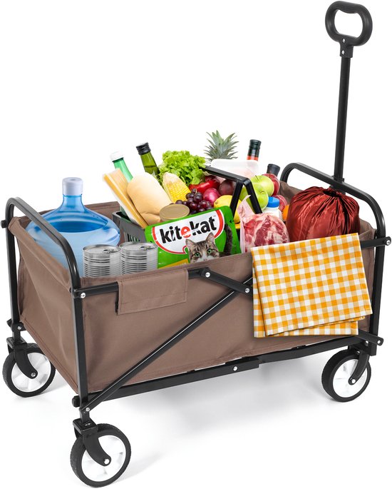 IvoQ Opvouwbare Bolderkar – Bruin – Stevig Stalen Frame – Draagvermogen 80 kg – Compact & Lichtgewicht – Ideaal voor Strand, Camping, Tuin & Boodschappen van Merkloos