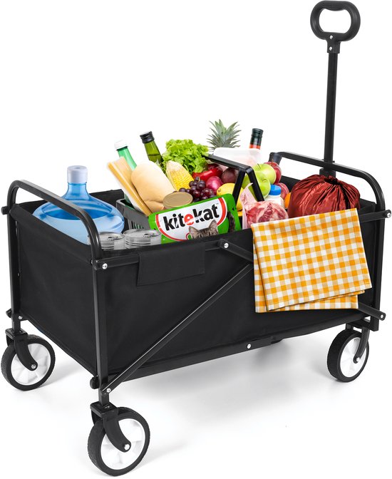 IvoQ Opvouwbare Bolderkar Zwart – Draagvermogen 80 kg – Compact inklapbaar – Stevig stalen frame & 600D polyester – Ideaal voor strand, camping, tuin & boodschappen van IvoQ