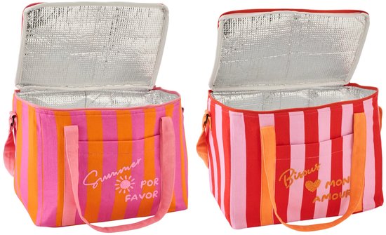 J-Line koeltas Summer + Bisous Gestreept - katoen - mix - set van 2 van j-line