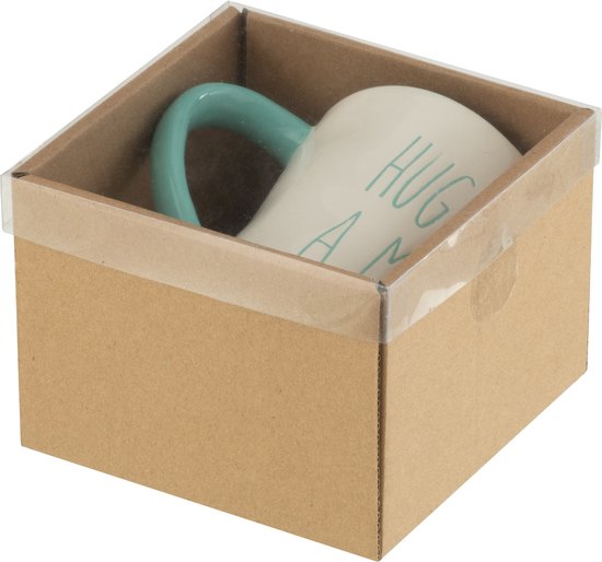 J-Line tas 'Hug In Mug' - keramiek - blauw/wit - 12 stuks van J-Line