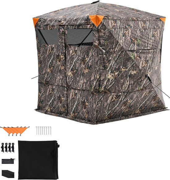 Jachtluik voor 4-5 Personen, Doorzichtig Grondtent Met Draagtas, 270° Zicht Camouflage Schuilplaats, Duurzaam Ontwerp Met Stille Magnetische Deur en Vensters, Ideaal voor Kalkoen- en Hertjacht