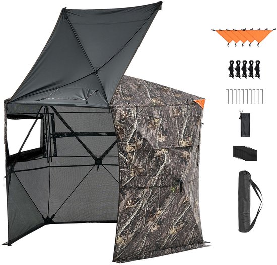 Jachtluik voor 6-7 Personen, 288° 5-Zijdig Doorzichtig Grondtent Met Draagtas, Draagbare Camouflage Schuilplaats Met Stille Ritsdeur en Vensters, Ideaal voor Kalkoen- en Hertjacht van Vevor