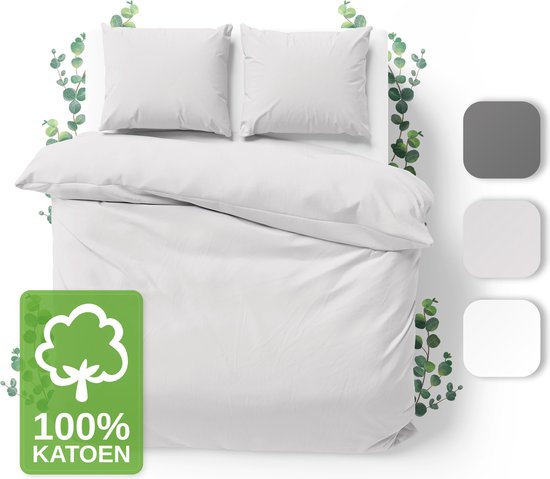 JACOBSON Dekbedovertrek - 200x200 cm + 2 Kussensloop 80x80 cm - 100% katoen - met Rits - Lichtgrijs van Merkloos