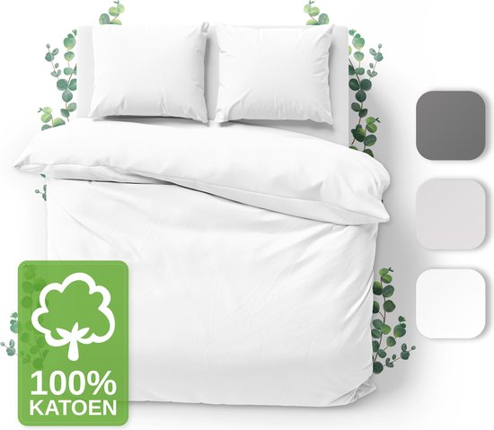 JACOBSON Dekbedovertrek - 200x200 cm + 2 Kussensloop 80x80 cm - 100% katoen - met Rits - Wit van Merkloos