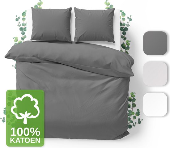 JACOBSON Dekbedovertrek - 240x220 cm + 2 Kussensloop 80x80 cm - 100% katoen - met Rits - Antraciet van JACOBSON