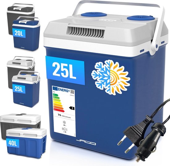 Jago - Elektrische Koelbox - 25L - 12V - 230V - Blauw - Verkoelt en Verwarmd