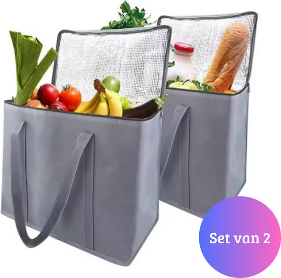 Janse® Koeltassen 2 stuks - Koeltas grijs - Lunchtas zwembad - Koelzak - Eten - Coolerbag - Cooltas - Picknicktas van Janse